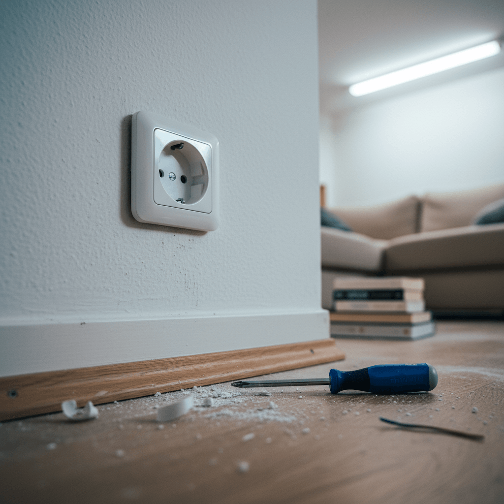 Elektroinstallateur prüft Steckdose reparieren und Lichtschalter wechseln